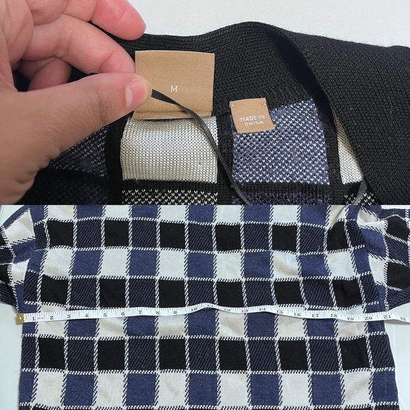 BOSS Fiabetta Tile Print Cardigan Black Plaid Knit - Picture 6 of 16